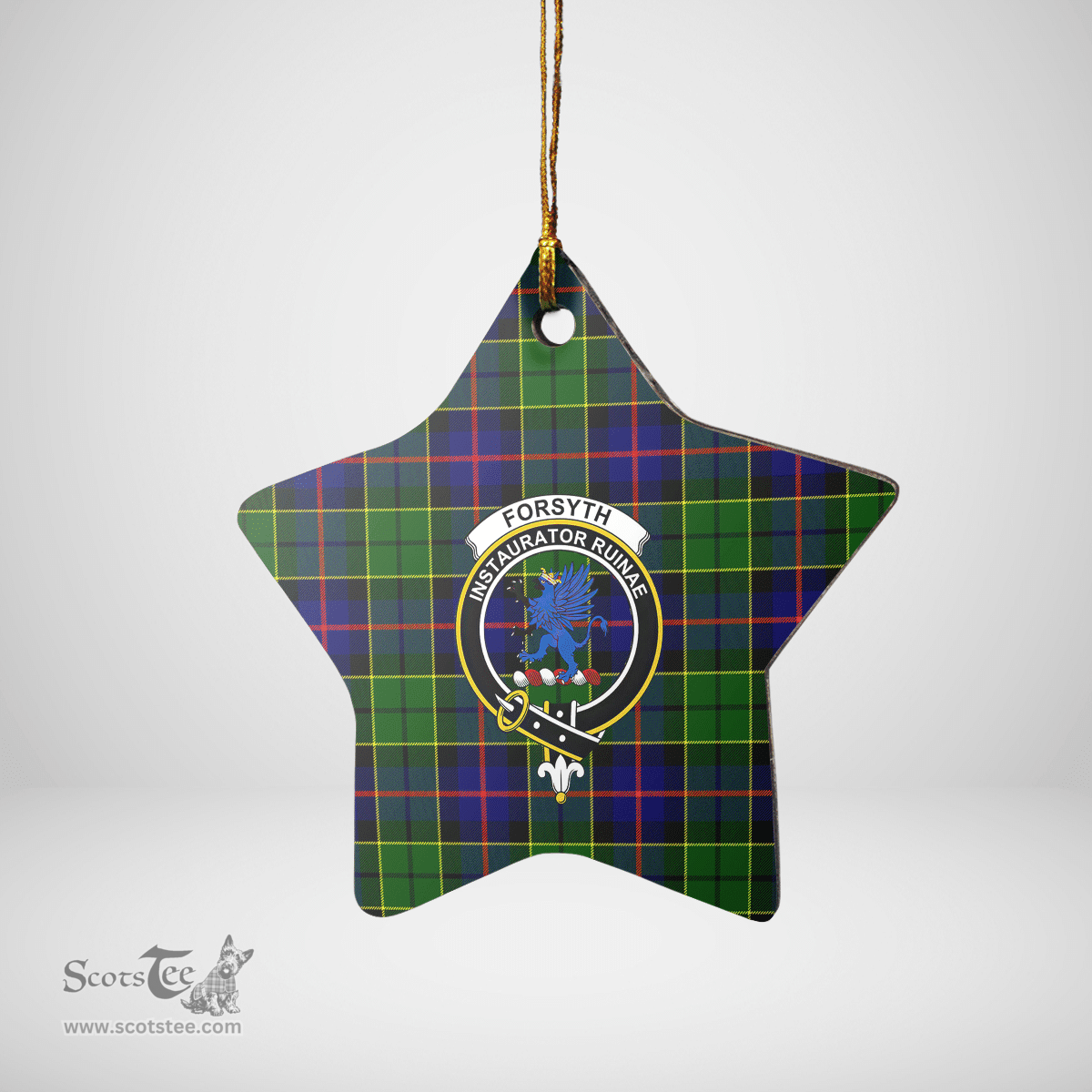 Scottish Forsyth Modern Clan Tartan Crest Star Ceramic Ornament