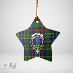 Scottish Forsyth Modern Clan Tartan Crest Star Ceramic Ornament