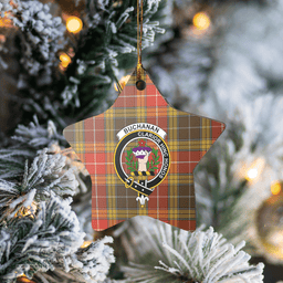 Scottish Buchanan Old Set Weathered Clan Tartan Crest Star Ceramic Ornament