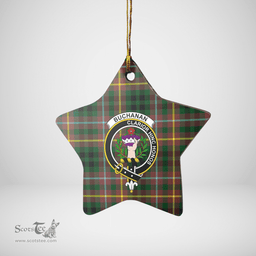 Scottish Buchanan Hunting Clan Tartan Crest Star Ceramic Ornament
