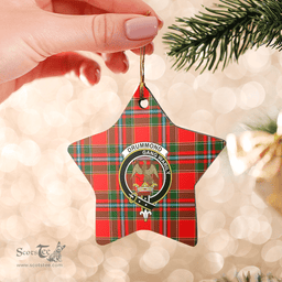 Scottish Drummond of Perth Clan Tartan Crest Star Ceramic Ornament