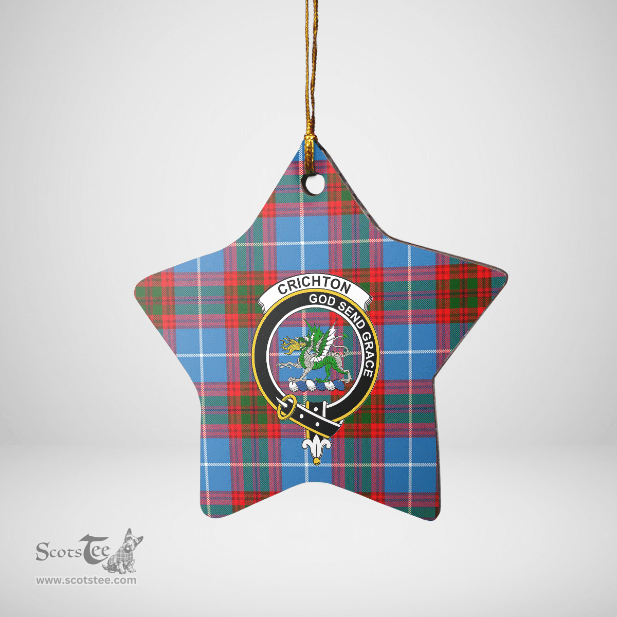 Scottish Crichton District Clan Tartan Crest Star Ceramic Ornament