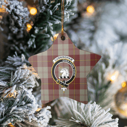 Scottish Cunningham Burgundy Dancers Clan Tartan Crest Star Ceramic Ornament