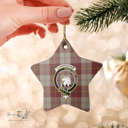 Scottish Cunningham Burgundy Dancers Clan Tartan Crest Star Ceramic Ornament