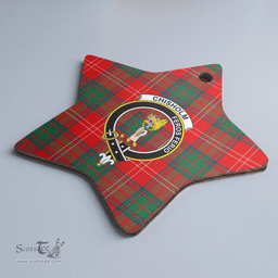 Scottish Chisholm Modern Clan Tartan Crest Star Ceramic Ornament