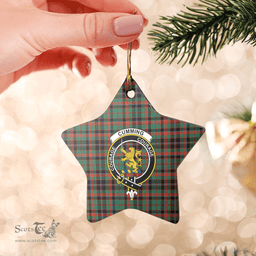 Scottish Cumming Hunting Ancient Clan Tartan Crest Star Ceramic Ornament