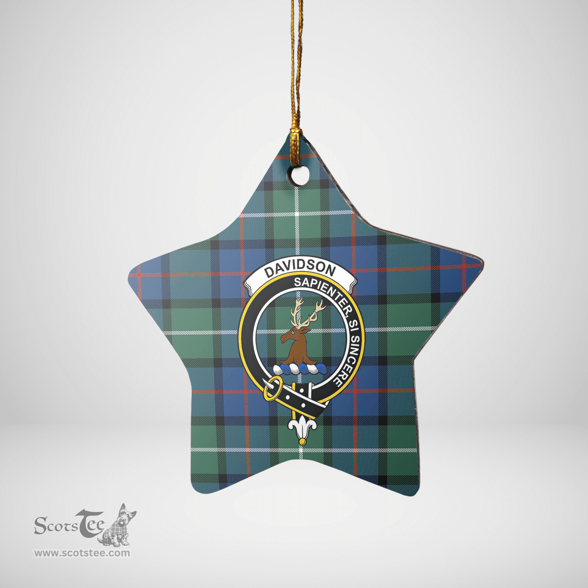 Scottish Davidson of Tulloch Clan Tartan Crest Star Ceramic Ornament