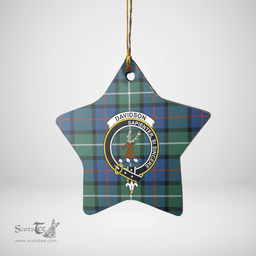 Scottish Davidson of Tulloch Clan Tartan Crest Star Ceramic Ornament