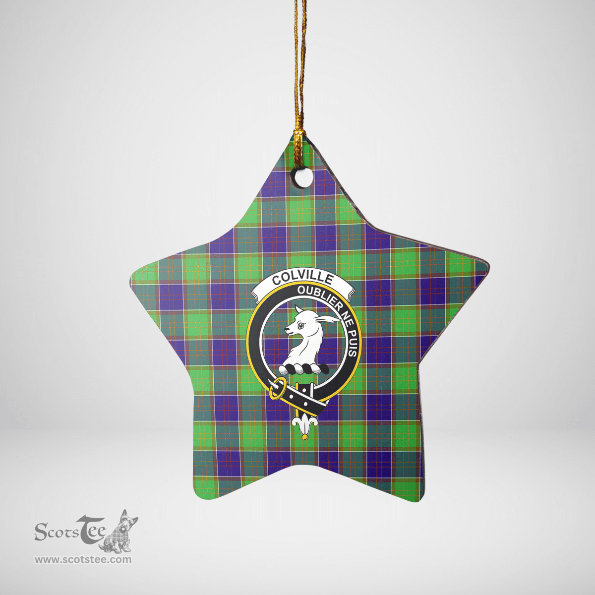 Scottish Colville Clan Tartan Crest Star Ceramic Ornament