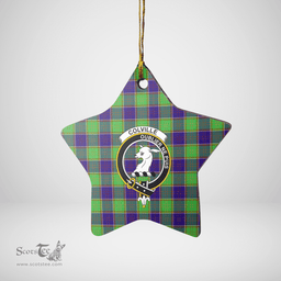 Scottish Colville Clan Tartan Crest Star Ceramic Ornament