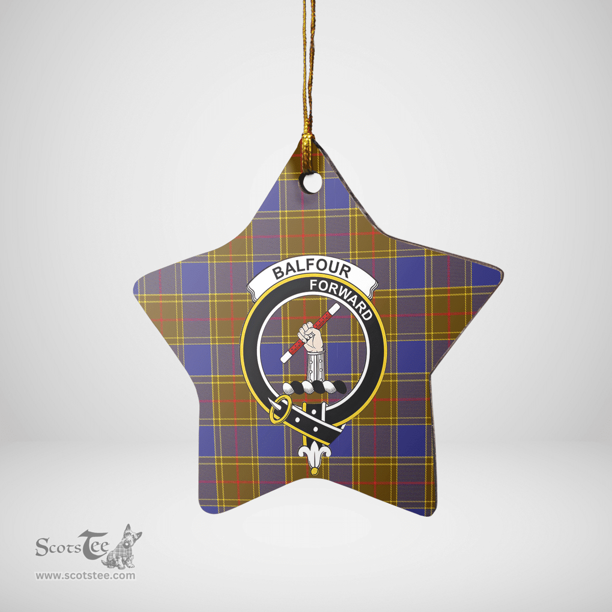 Scottish Balfour Modern Clan Tartan Crest Star Ceramic Ornament