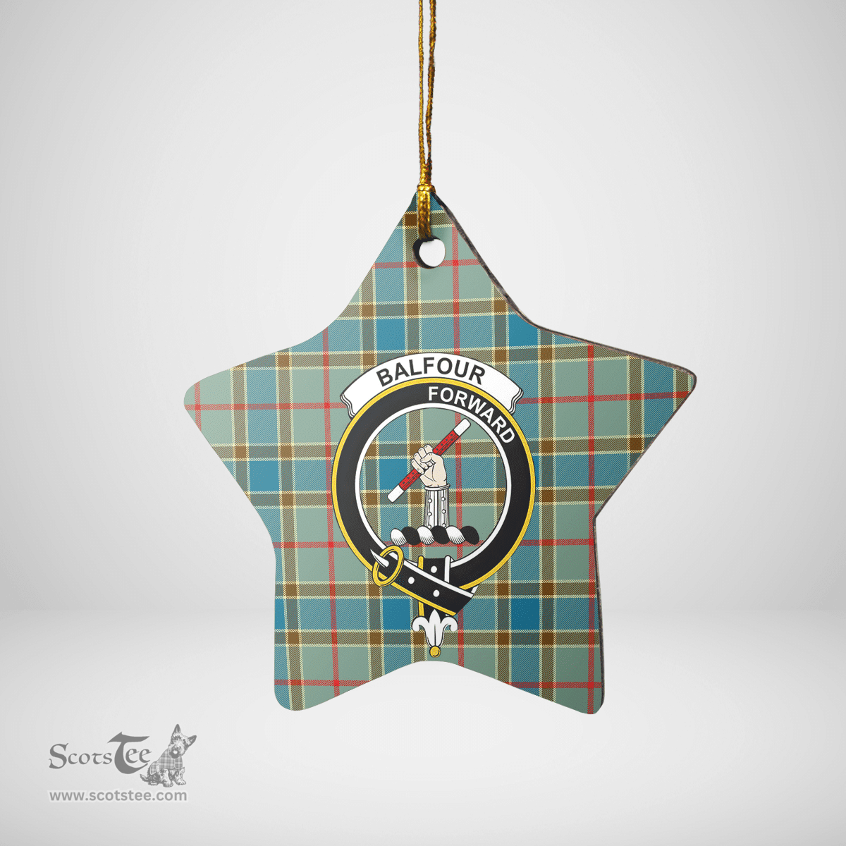 Scottish Balfour Blue Clan Tartan Crest Star Ceramic Ornament