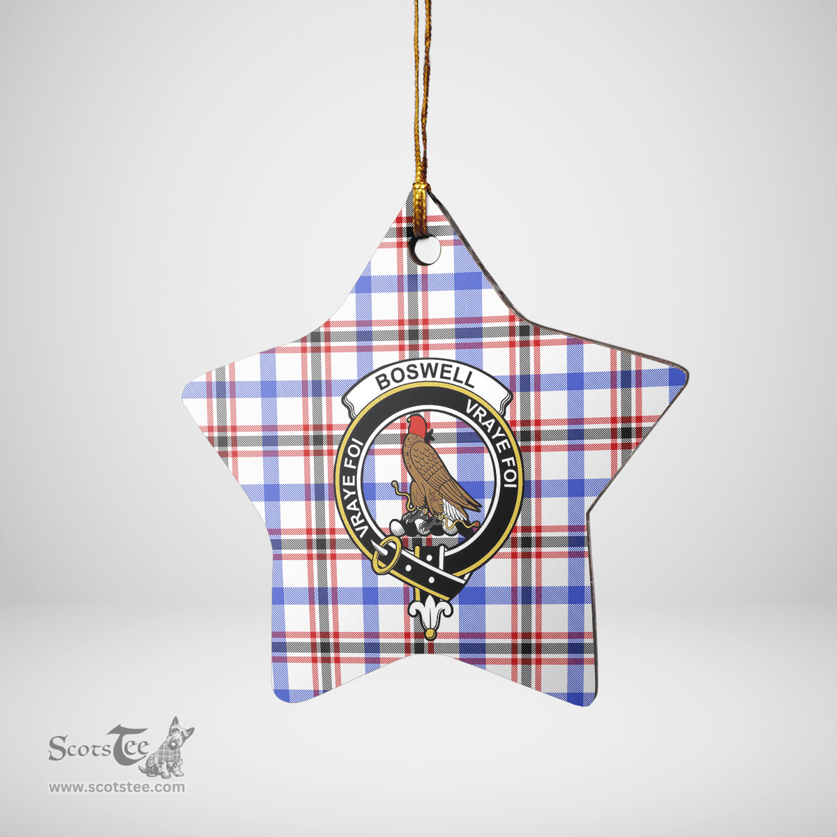 Scottish Boswell Modern Clan Tartan Crest Star Ceramic Ornament