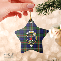 Scottish Colquhoun Modern Clan Tartan Crest Star Ceramic Ornament