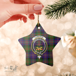 Scottish Cameron of Erracht Modern Clan Tartan Crest Star Ceramic Ornament