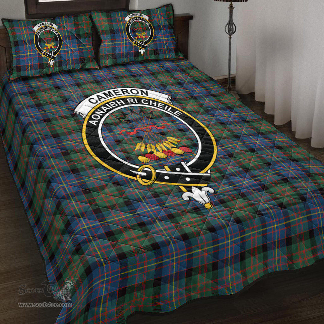 Scottish Cameron of Erracht Ancient Clan Tartan Quilt Bed Set - Crest Classic Scottish Plaid Tartan Plaid