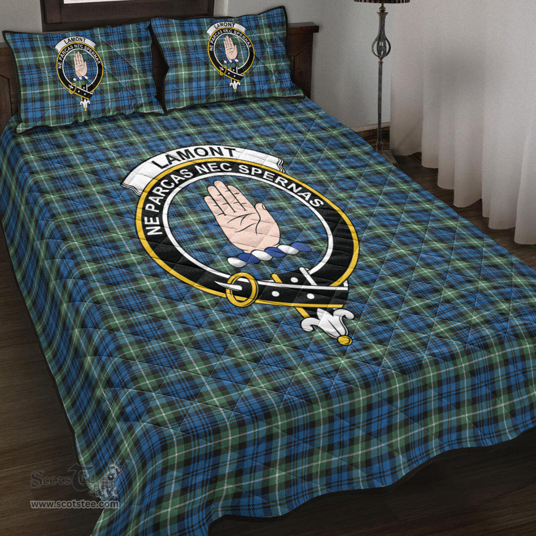 Scottish Lamont Ancient Clan Tartan Quilt Bed Set - Crest Classic Scottish Plaid Tartan Plaid