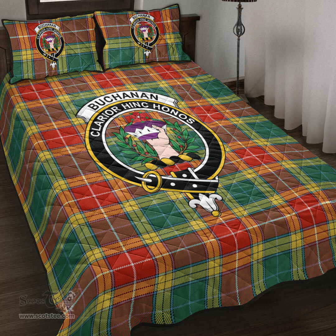 Scottish Buchanan Old Sett Clan Tartan Quilt Bed Set - Crest Classic Scottish Plaid Tartan Plaid