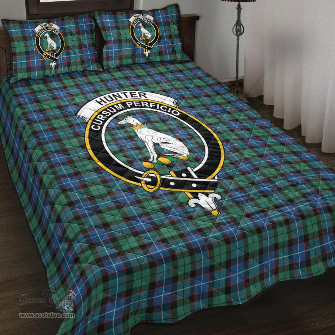 Scottish Hunter Ancient Clan Tartan Quilt Bed Set - Crest Classic Scottish Plaid Tartan Plaid