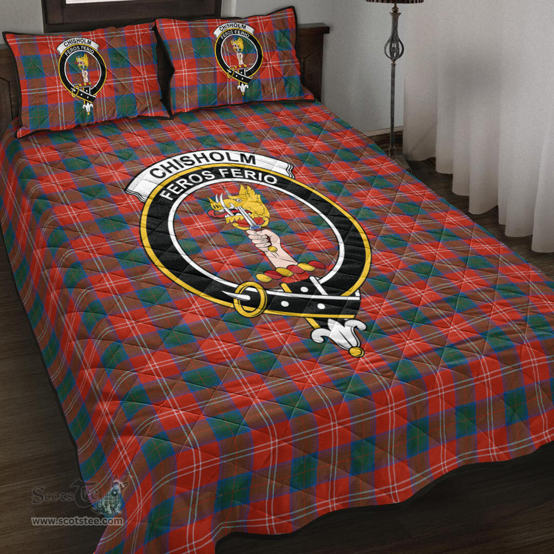 Scottish Chisholm Ancient Clan Tartan Quilt Bed Set - Crest Classic Scottish Plaid Tartan Plaid