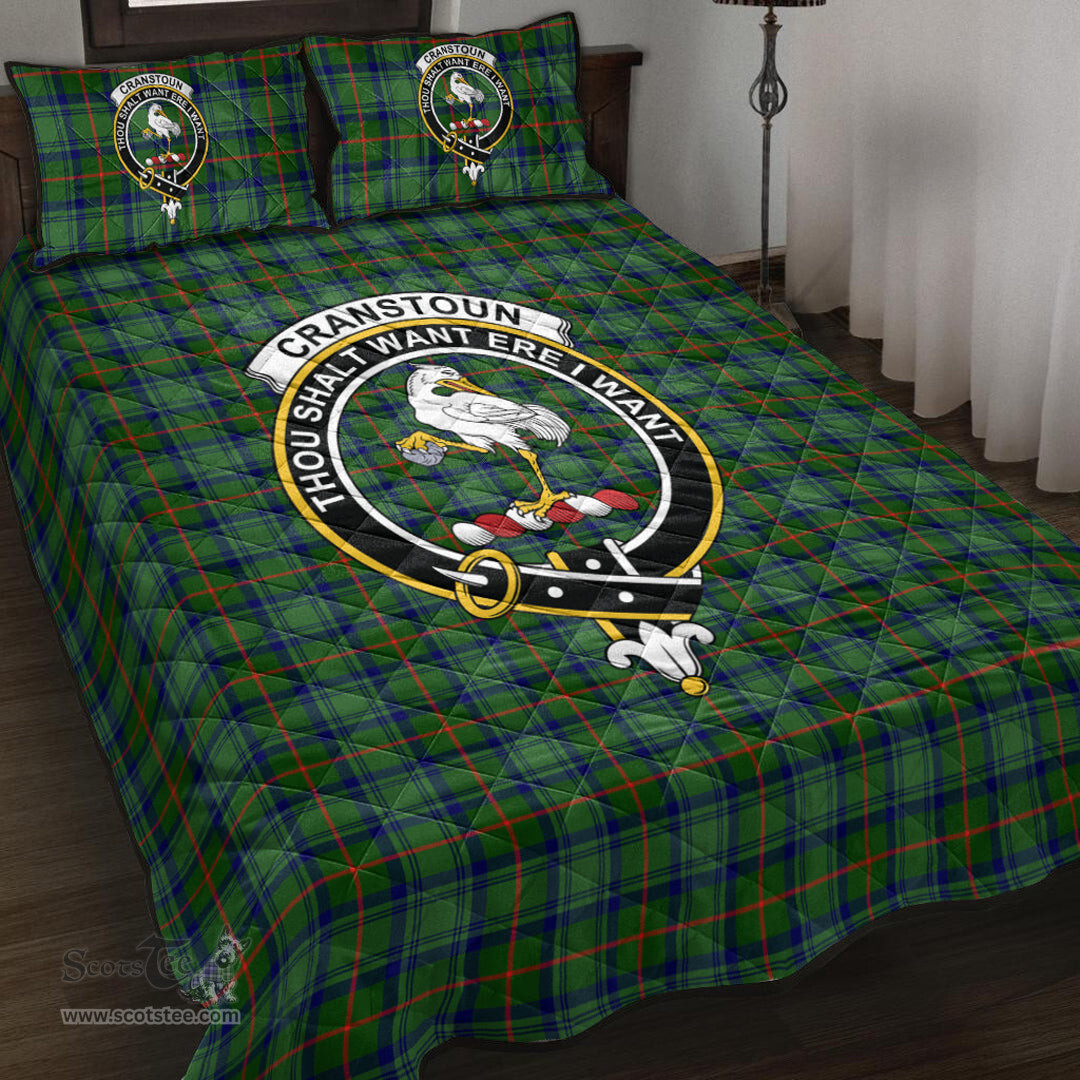 Scottish Cranstoun Clan Tartan Quilt Bed Set - Crest Classic Scottish Plaid Tartan Plaid
