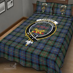 Scottish Cameron of Erracht Ancient Clan Tartan Quilt Bed Set - Crest Classic Scottish Plaid Tartan Plaid