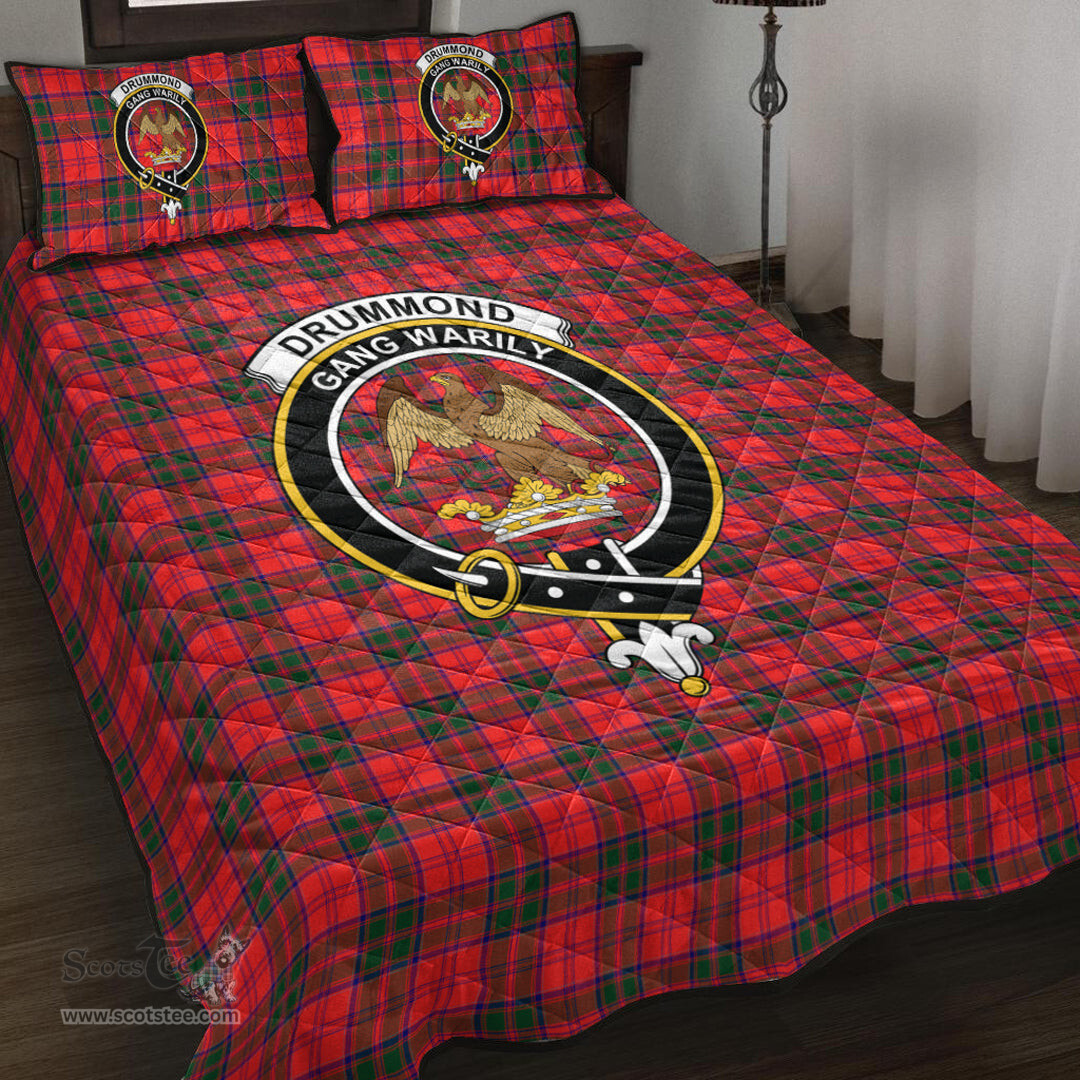 Scottish Drummond Modern Clan Tartan Quilt Bed Set - Crest Classic Scottish Plaid Tartan Plaid