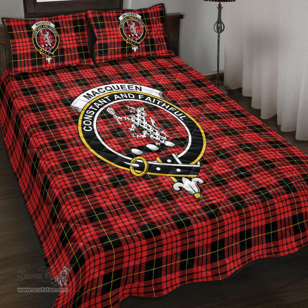 Scottish MacQueen Modern Clan Tartan Quilt Bed Set - Crest Classic Scottish Plaid Tartan Plaid
