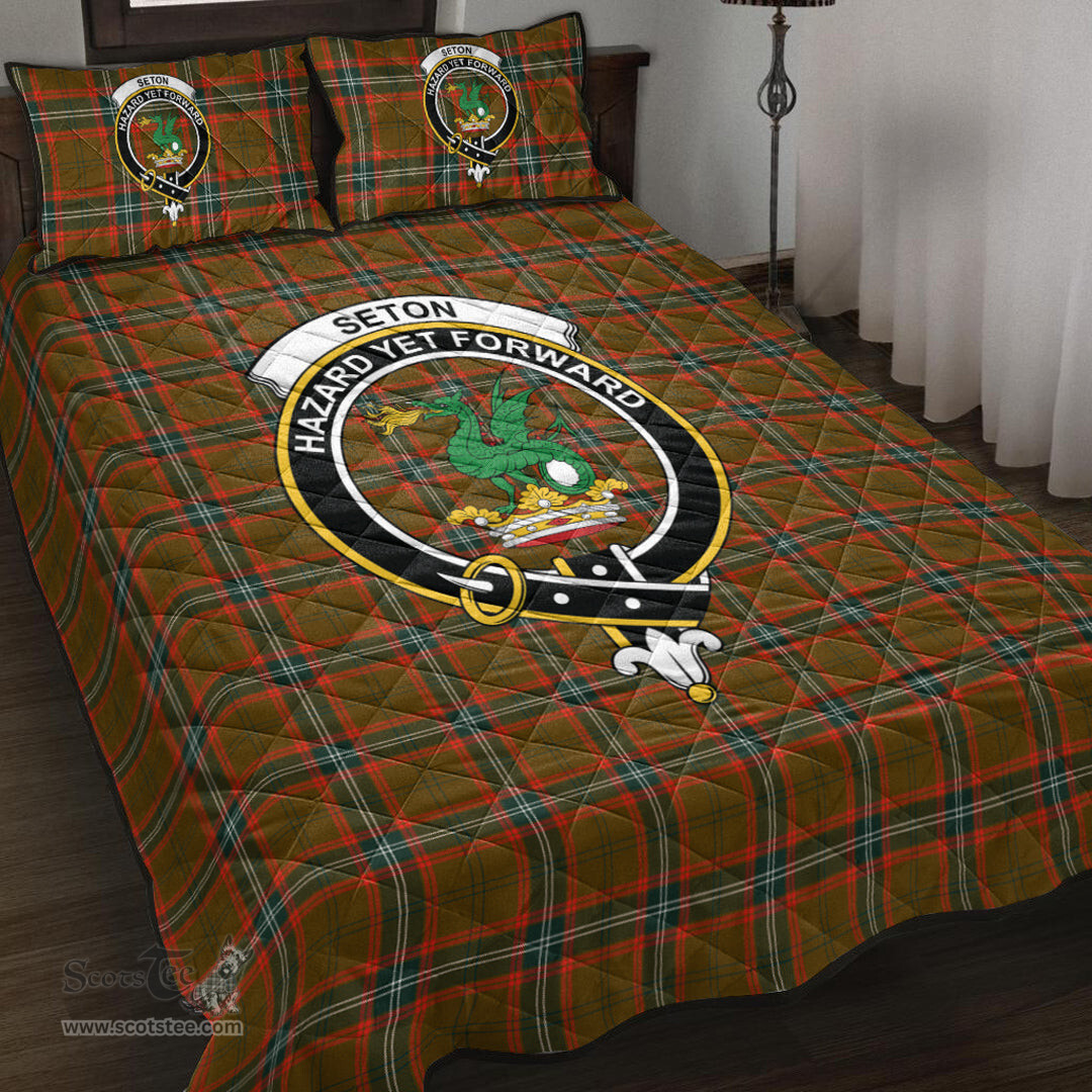 Scottish Seton Hunting Modern Clan Tartan Quilt Bed Set - Crest Classic Scottish Plaid Tartan Plaid