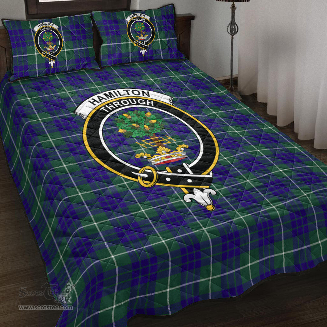 Scottish Hamilton Hunting Modern Clan Tartan Quilt Bed Set - Crest Classic Scottish Plaid Tartan Plaid