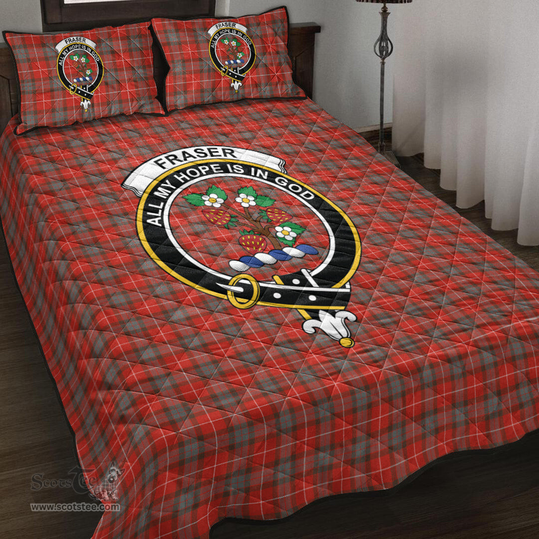 Scottish Fraser Weathered Clan Tartan Quilt Bed Set - Crest Classic Scottish Plaid Tartan Plaid