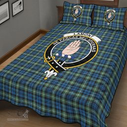 Scottish Lamont Ancient Clan Tartan Quilt Bed Set - Crest Classic Scottish Plaid Tartan Plaid