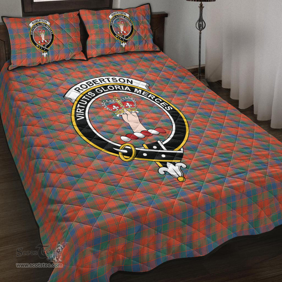 Scottish Robertson Ancient Clan Tartan Quilt Bed Set - Crest Classic Scottish Plaid Tartan Plaid