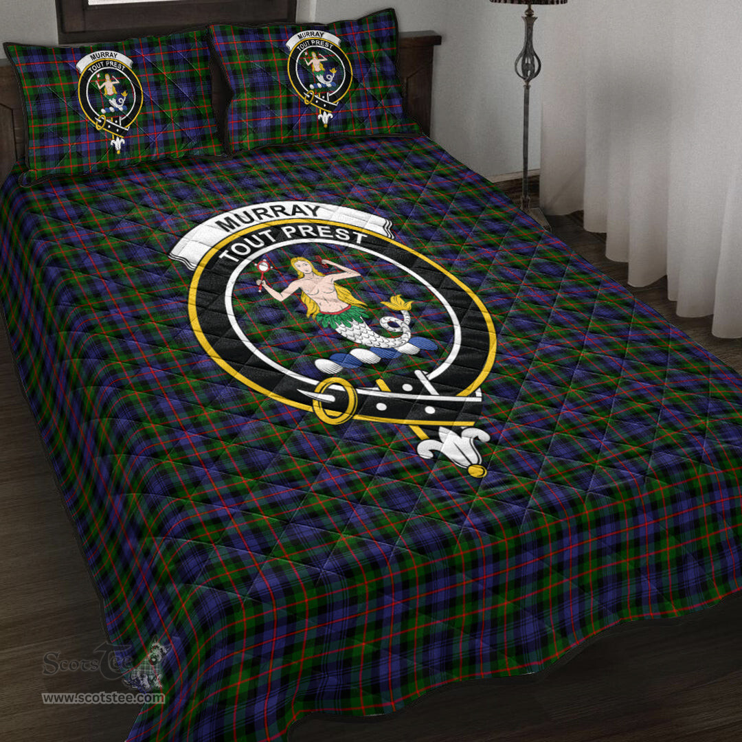 Scottish Murray of Atholl Modern Clan Tartan Quilt Bed Set - Crest Classic Scottish Plaid Tartan Plaid