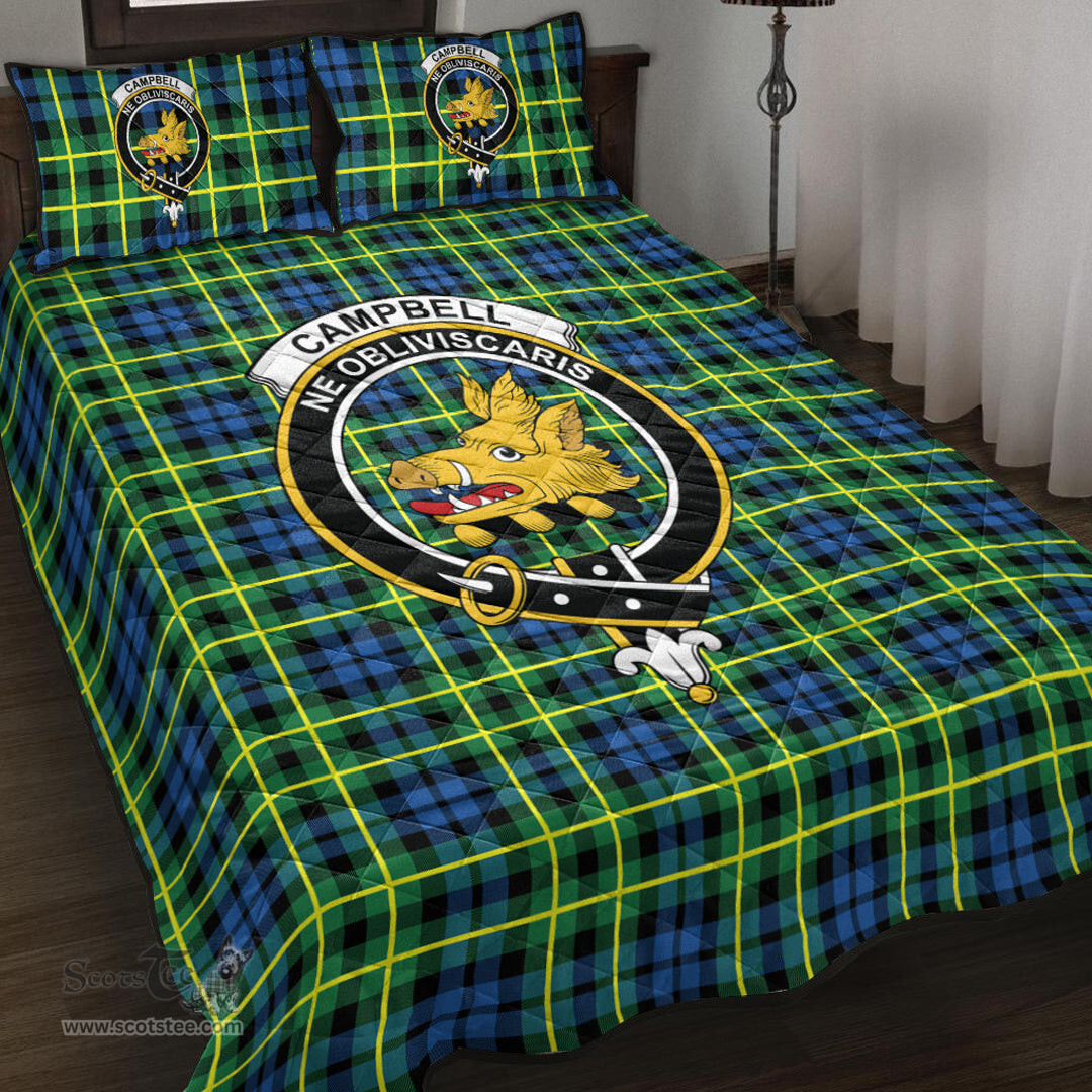 Scottish Campbell of Breadalbane Ancient Clan Tartan Quilt Bed Set - Crest Classic Scottish Plaid Tartan Plaid