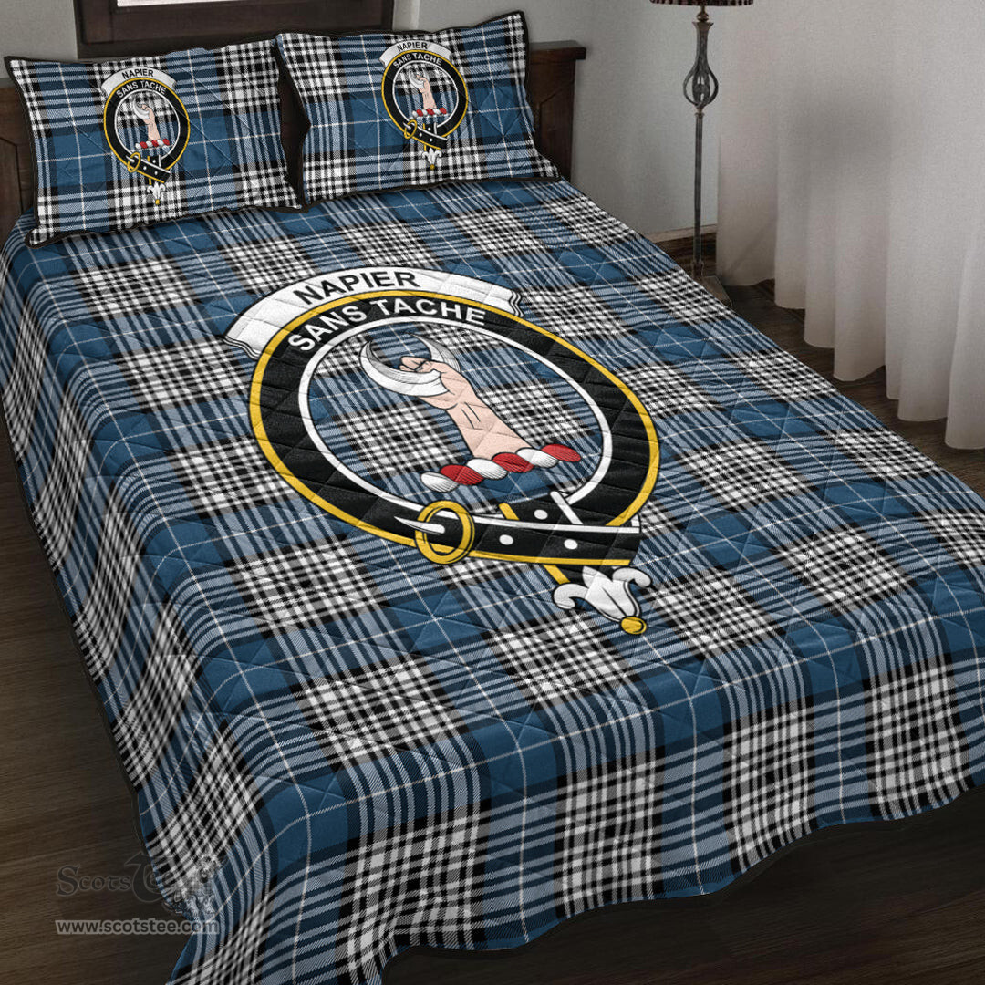 Scottish Napier Modern Clan Tartan Quilt Bed Set - Crest Classic Scottish Plaid Tartan Plaid
