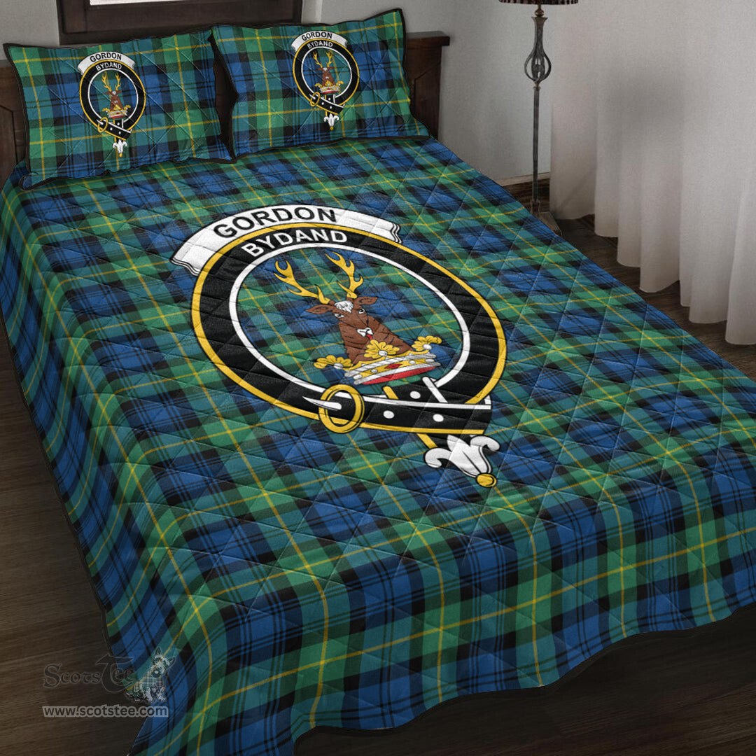 Scottish Gordon Ancient Clan Tartan Quilt Bed Set - Crest Classic Scottish Plaid Tartan Plaid