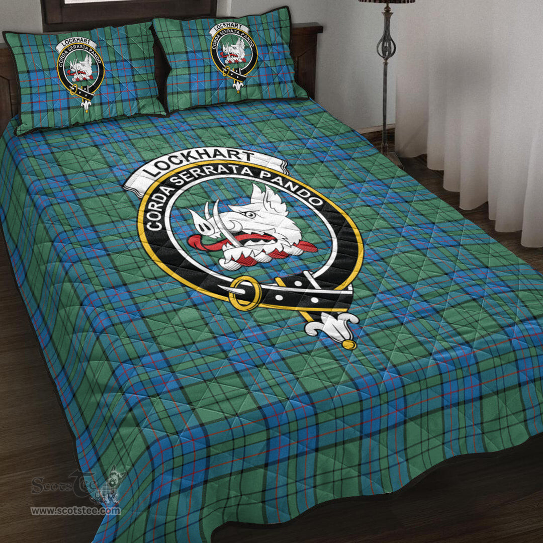 Scottish Lockhart Clan Tartan Quilt Bed Set - Crest Classic Scottish Plaid Tartan Plaid