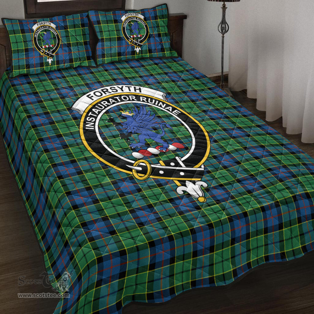 Scottish Forsyth Ancient Clan Tartan Quilt Bed Set - Crest Classic Scottish Plaid Tartan Plaid