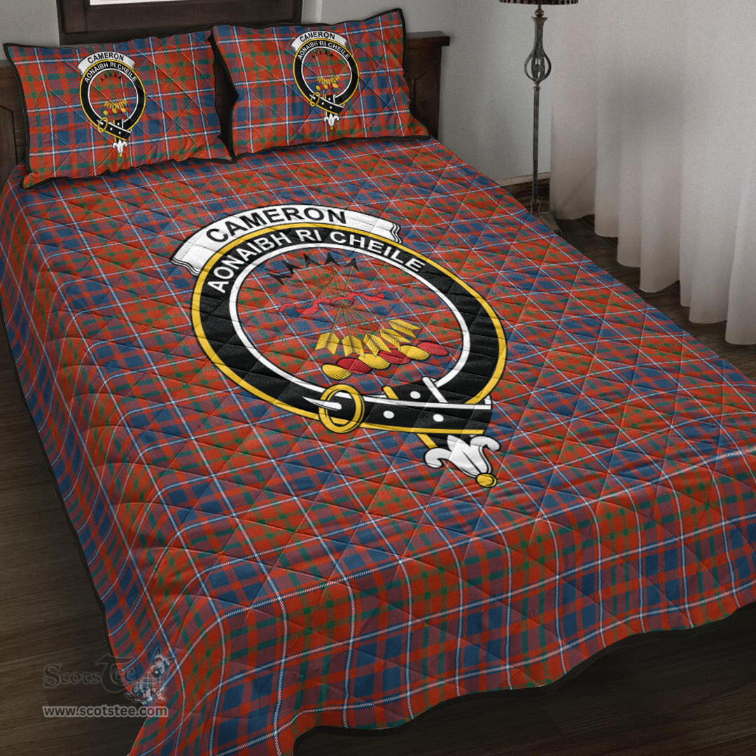 Scottish Cameron of Lochiel Ancient Clan Tartan Quilt Bed Set - Crest Classic Scottish Plaid Tartan Plaid