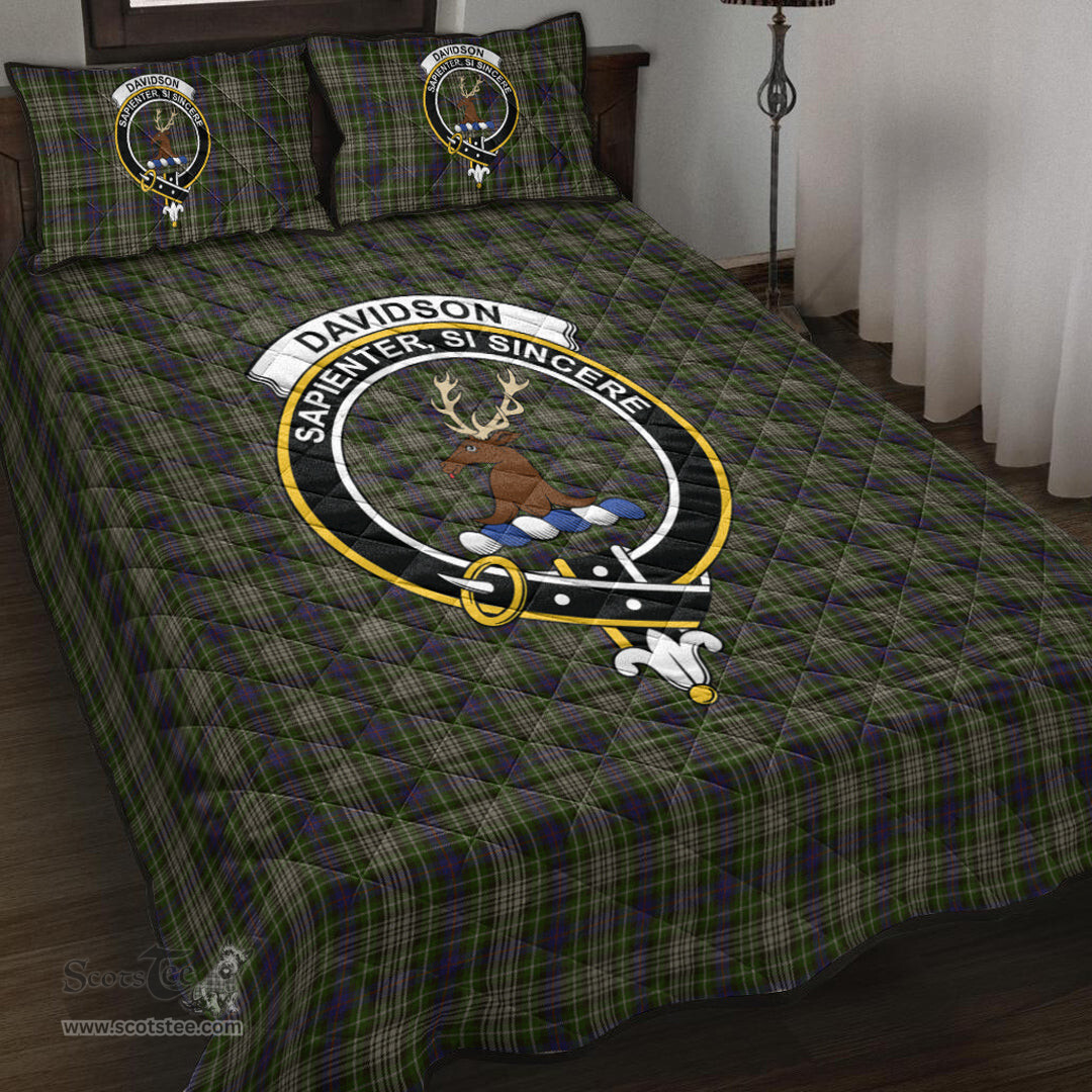 Scottish Davidson Tulloch Dress Clan Tartan Quilt Bed Set - Crest Classic Scottish Plaid Tartan Plaid