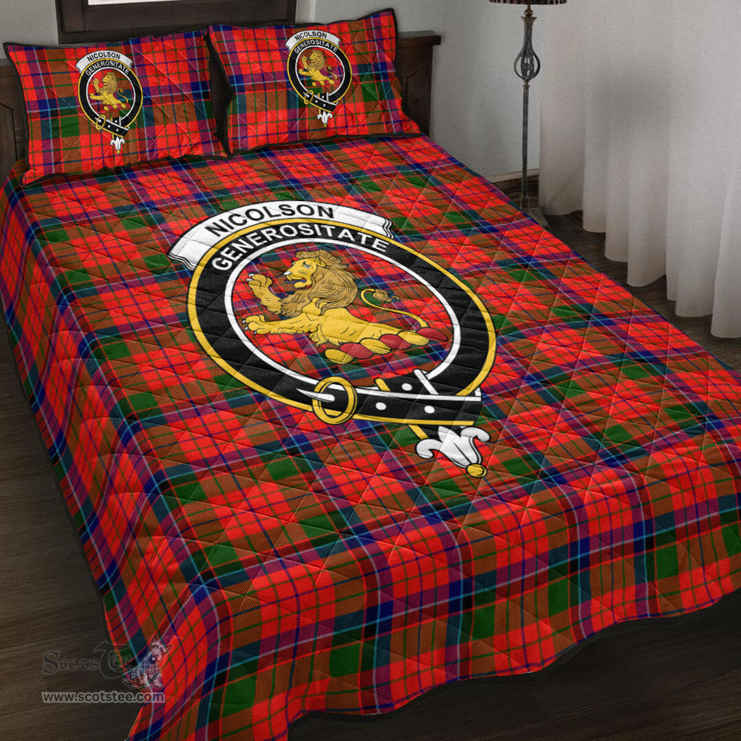 Scottish Nicolson Modern Clan Tartan Quilt Bed Set - Crest Classic Scottish Plaid Tartan Plaid