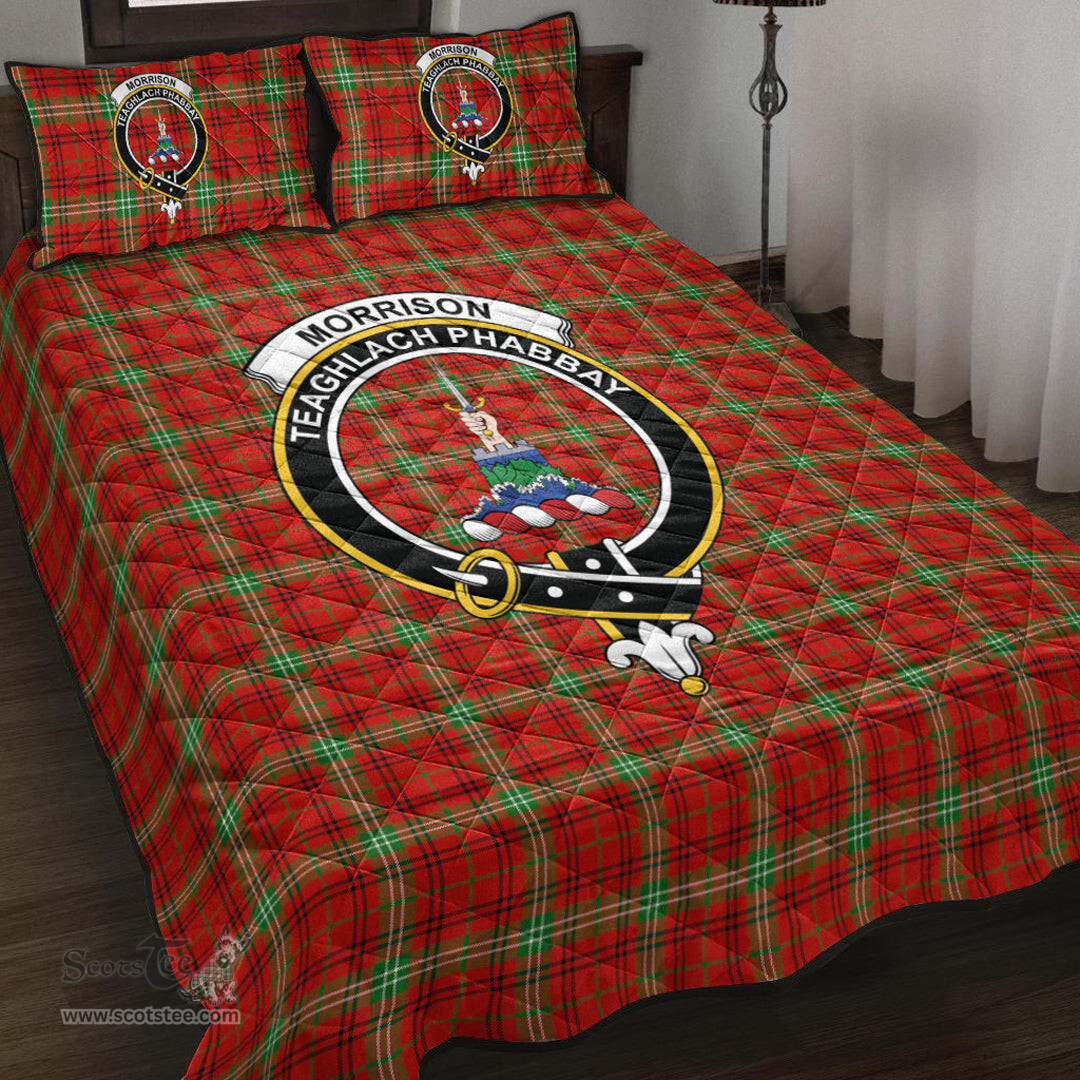 Scottish Morrison Red Modern Clan Tartan Quilt Bed Set - Crest Classic Scottish Plaid Tartan Plaid