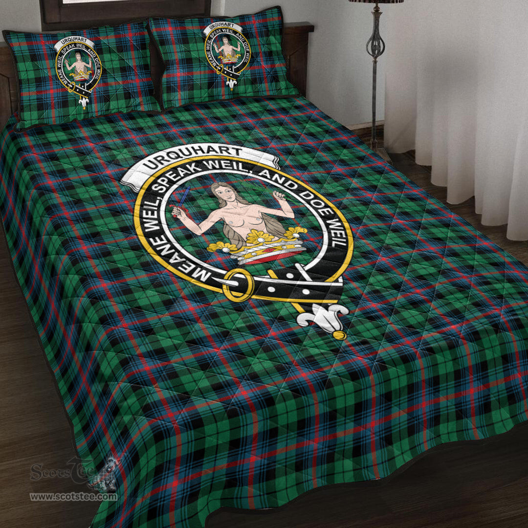 Scottish Urquhart Broad Red Ancient Clan Tartan Quilt Bed Set - Crest Classic Scottish Plaid Tartan Plaid