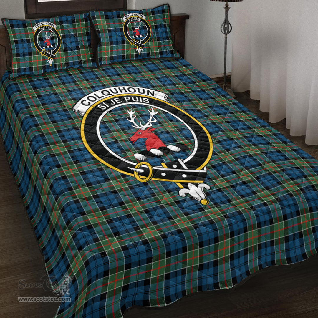 Scottish Colquhoun Ancient Clan Tartan Quilt Bed Set - Crest Classic Scottish Plaid Tartan Plaid