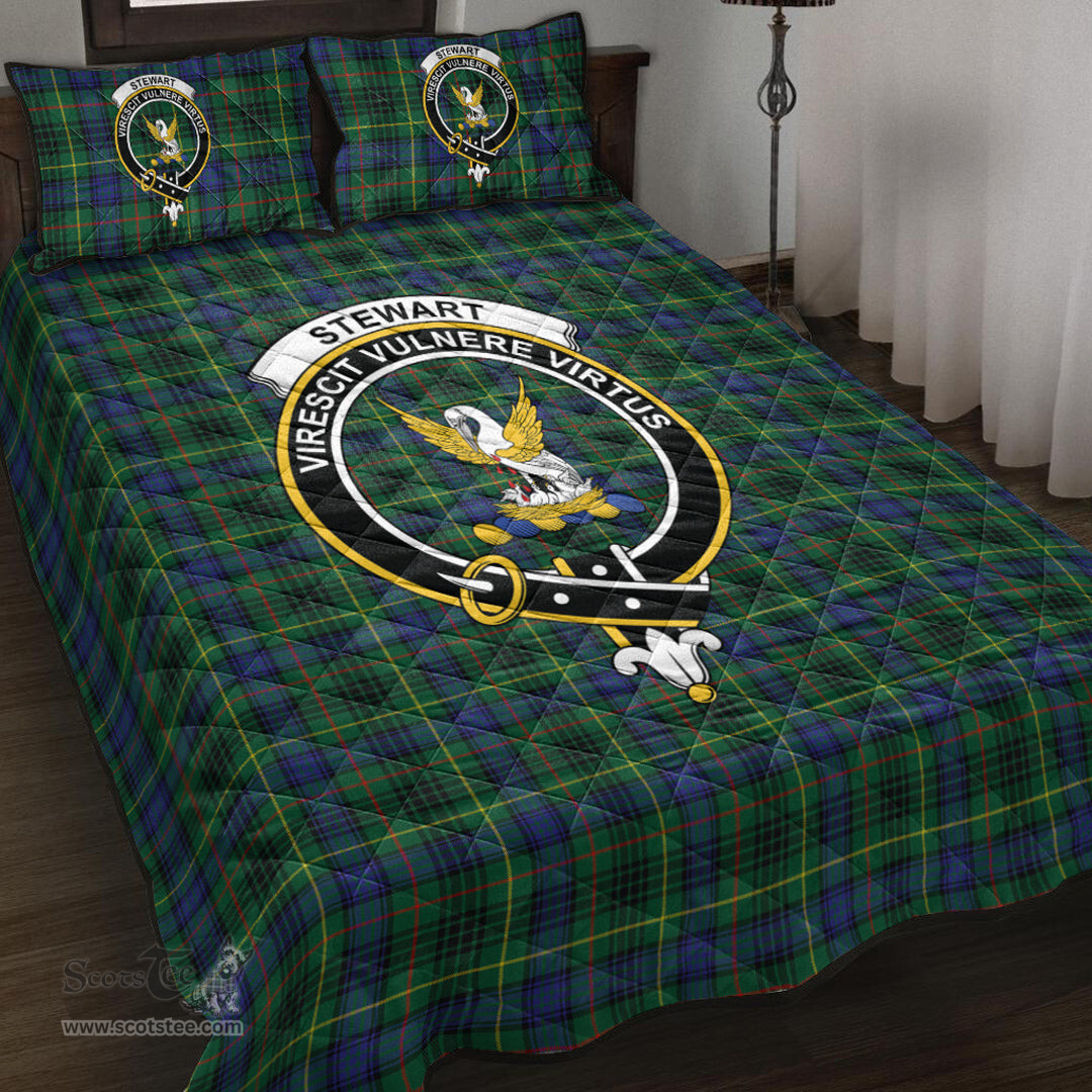 Scottish Stewart Hunting Modern Clan Tartan Quilt Bed Set - Crest Classic Scottish Plaid Tartan Plaid