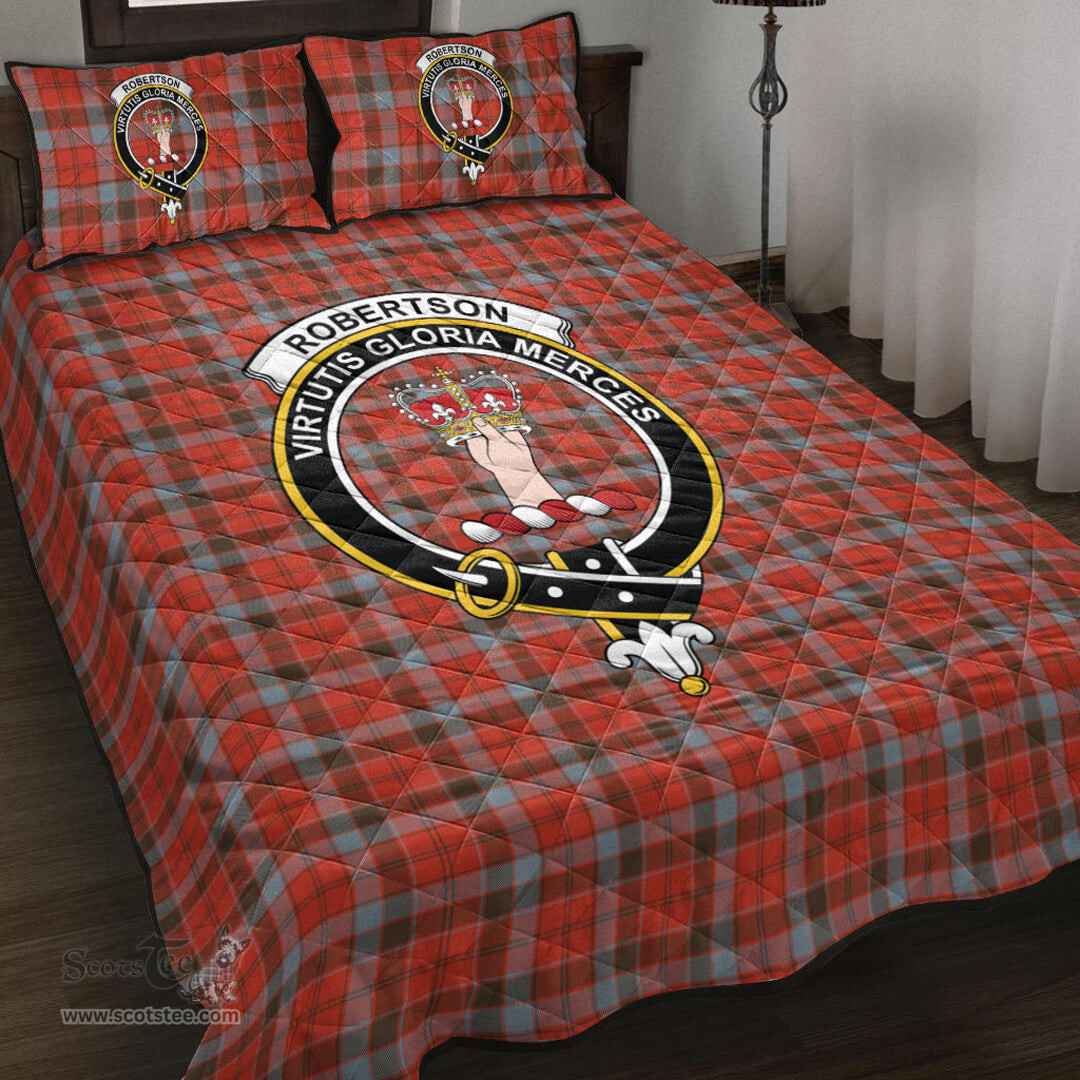 Scottish Robertson Weathered Clan Tartan Quilt Bed Set - Crest Classic Scottish Plaid Tartan Plaid