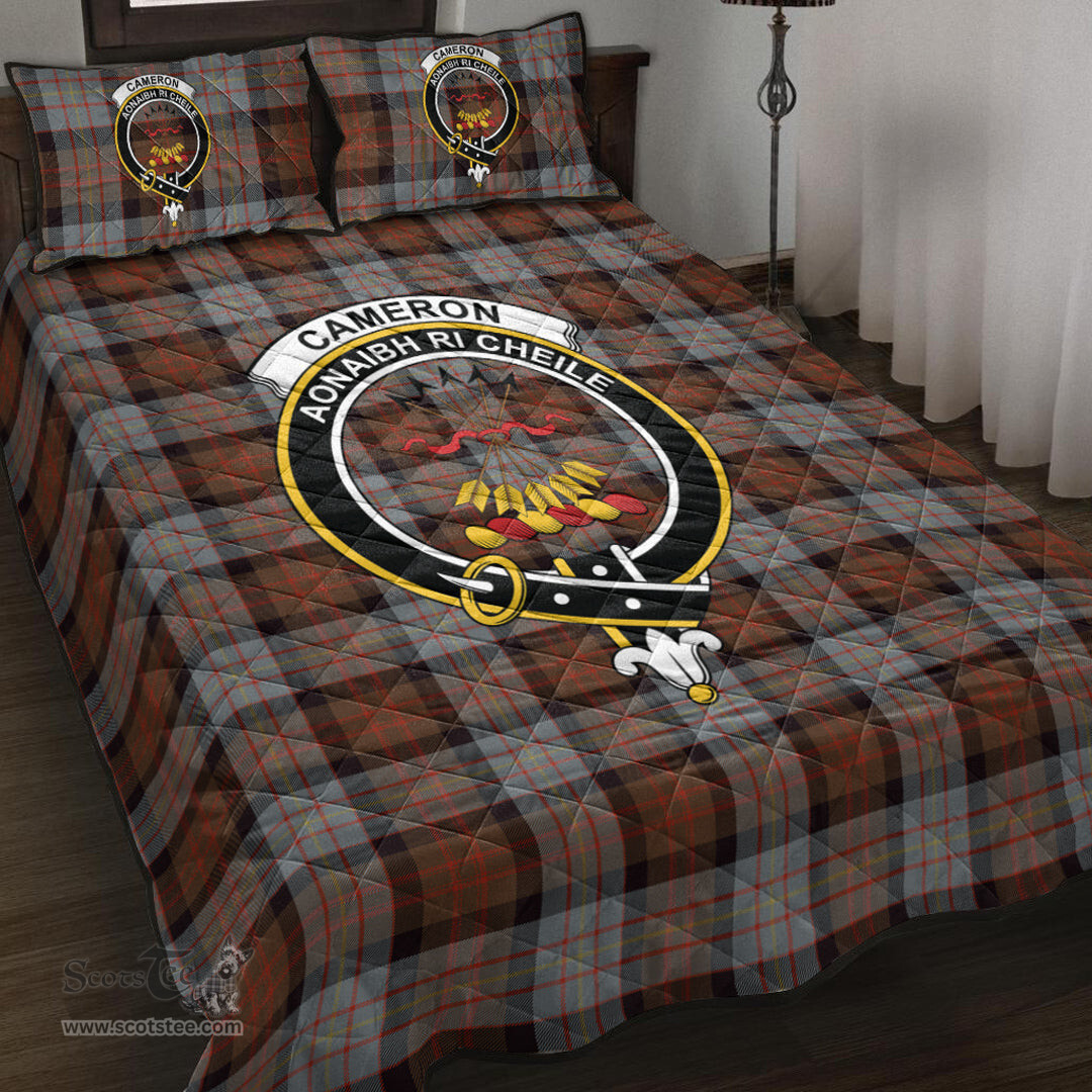 Scottish Cameron of Erracht Weathered Clan Tartan Quilt Bed Set - Crest Classic Scottish Plaid Tartan Plaid