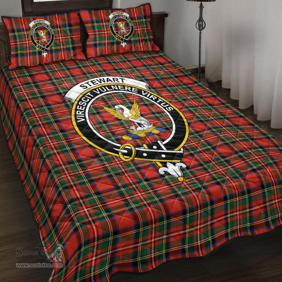 Scottish Stewart Royal Modern Clan Tartan Quilt Bed Set - Crest Classic Scottish Plaid Tartan Plaid