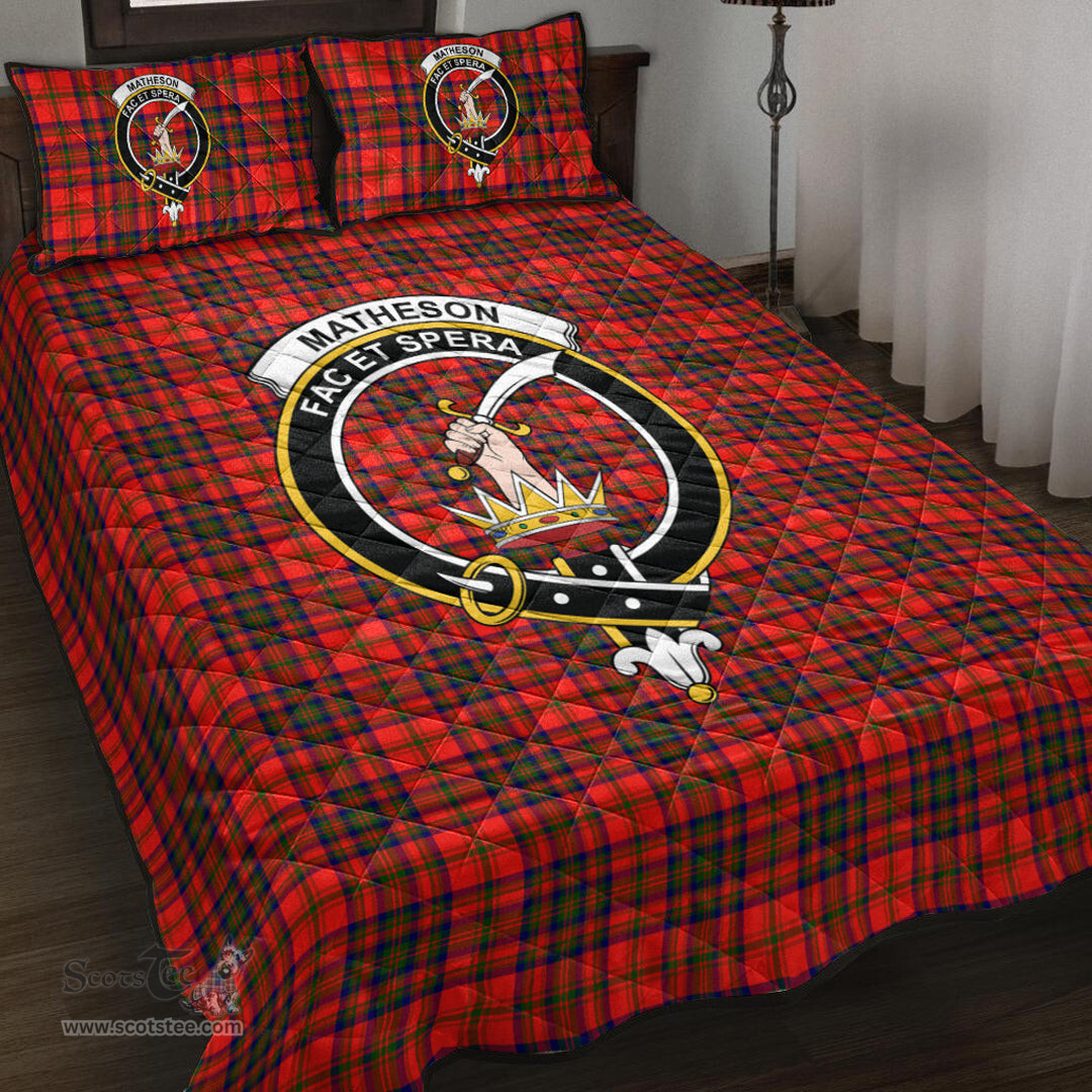 Scottish Matheson Modern Clan Tartan Quilt Bed Set - Crest Classic Scottish Plaid Tartan Plaid